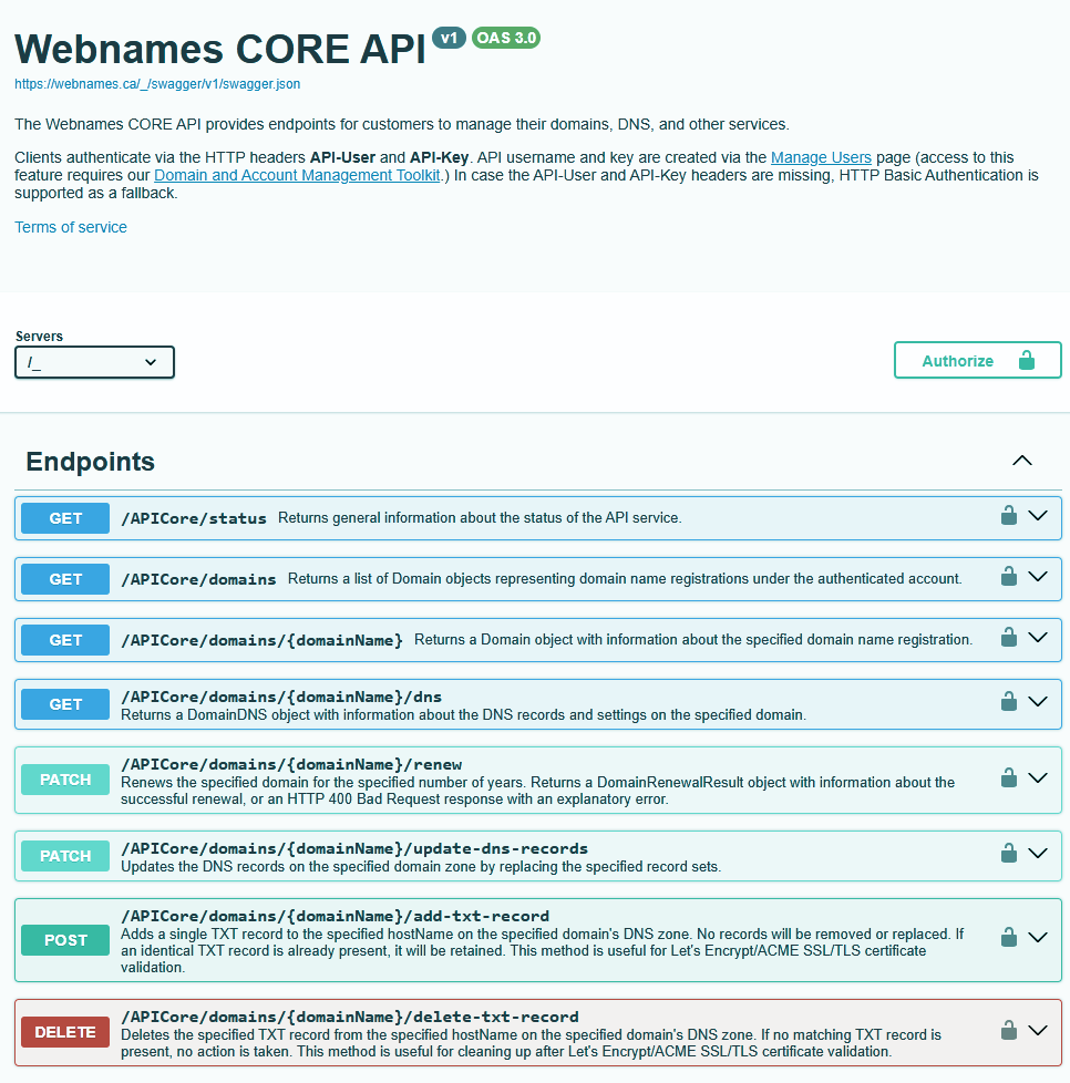 Webnames API for SSL Management